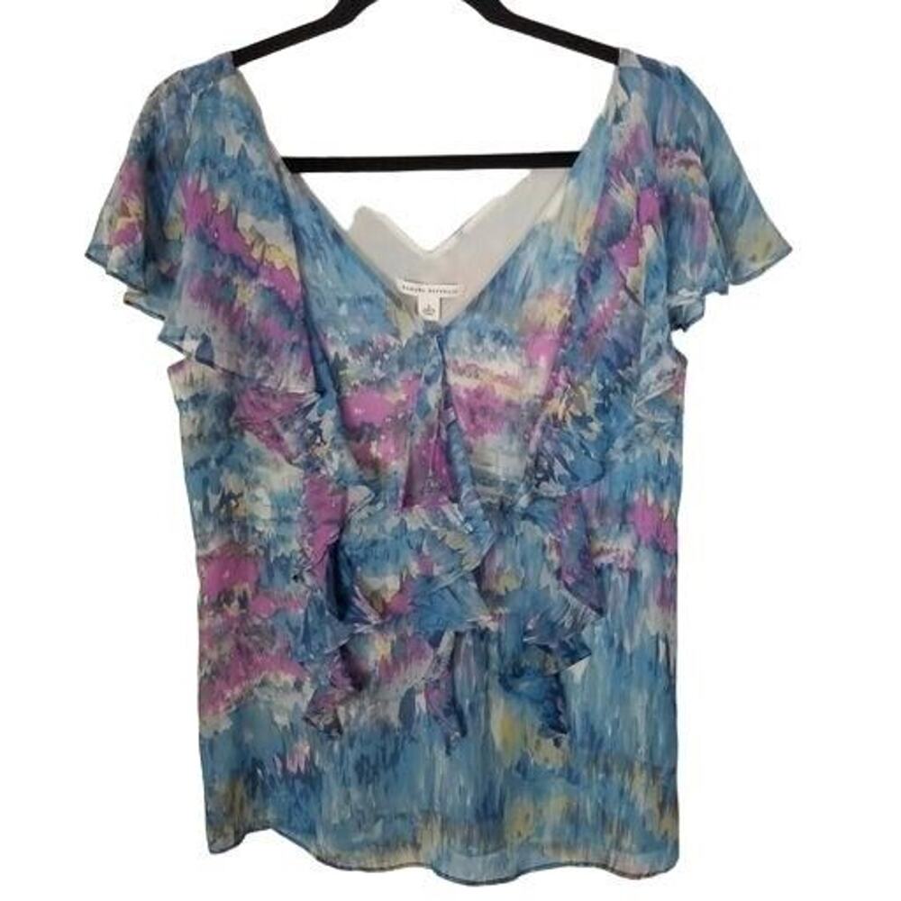 Banana Republic Womens Silk Watercolor Top Sz S Ruffle Romantic Cottagecore Boho